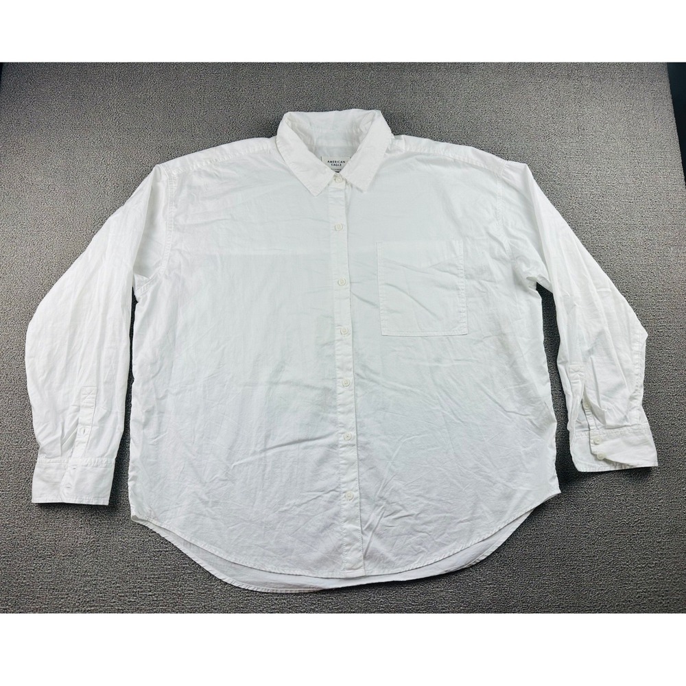 American Eagle Essential Button Up Shirt Women L White Classic Fit Cotton Office